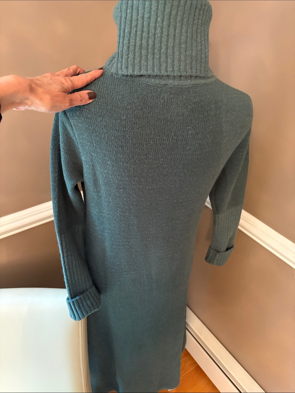 Turtleneck Longline Sweater Long - Teal - Picture 6 of 10